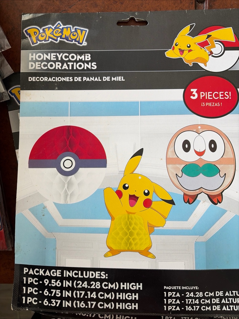 Pokémon Honeycomb Decorations - Pikachu, Poké Ball & Rowlet